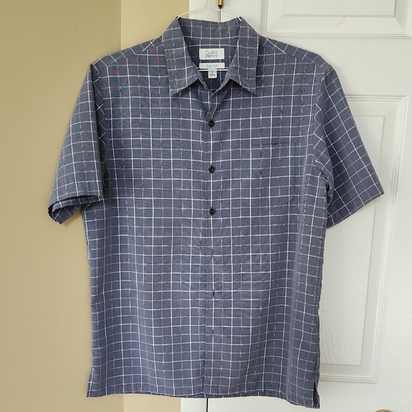 Men's Blue Checkered Short Sleeve Shirt, Size Medium - Picture 1 of 5